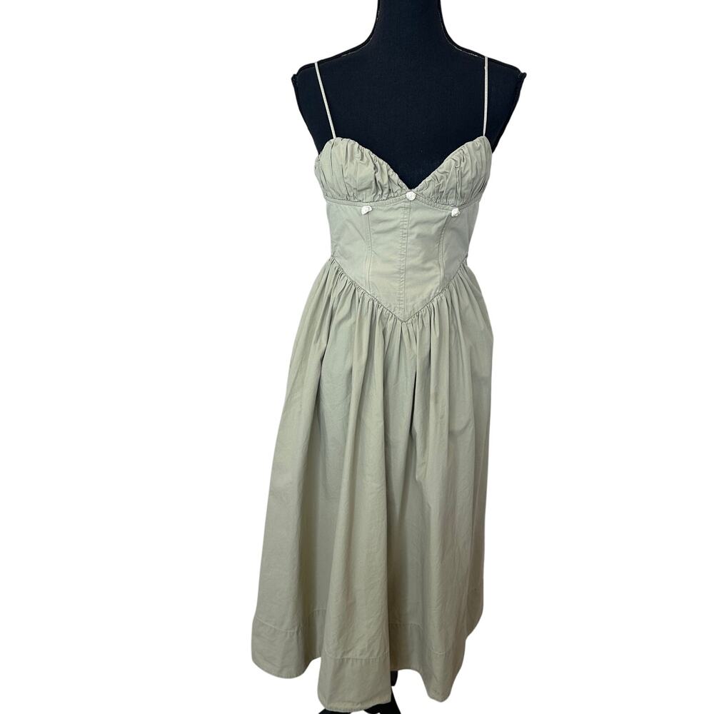 Ronny Kobo Beige Corset Midi Dress XS Cotton Cottage Sundress Designer $400 - Picture 15 of 16